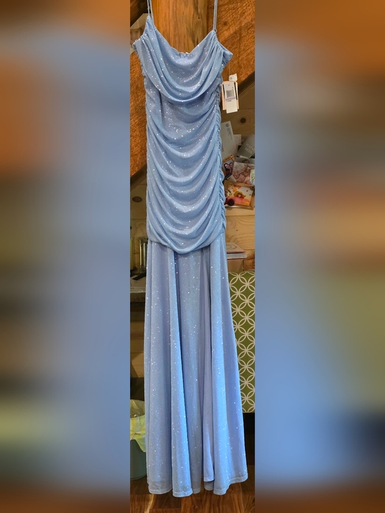 Macy's Dresses & Skirts - Macy's Sparkle Dust Light Blue Ruched Spaghetti Strap Dress